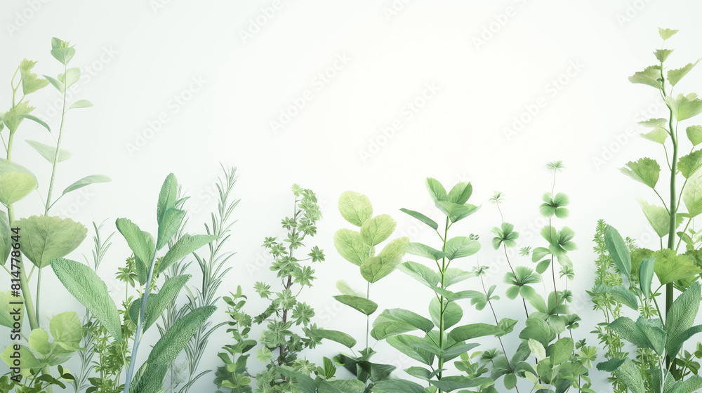 Eco-Friendly Herb Arrangement on White Background with Text Space Eco-Friendly Herb Arrangement on White Background with Text Space