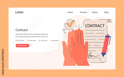 Business deal or agreement web banner or landing page. Signing a contract