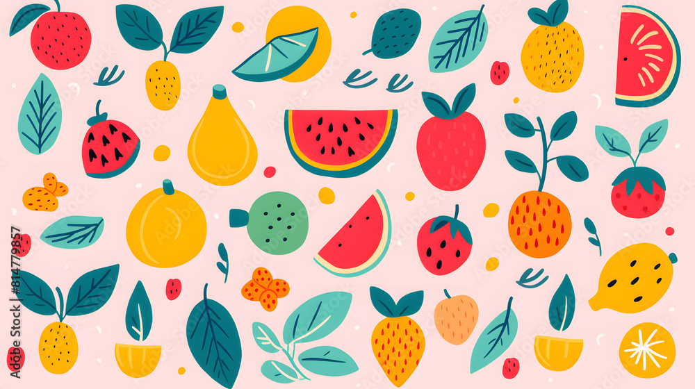 Digital fruit minimalist illustrator in a naive childish style abstract graphic poster background Digital fruit minimalist illustrator in a naive childish style abstract graphic poster background