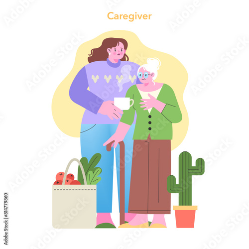 Caregiver concept. Vector illustration.