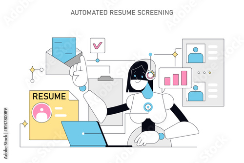 Using AI for Human Resources. Flat Vector Illustration
