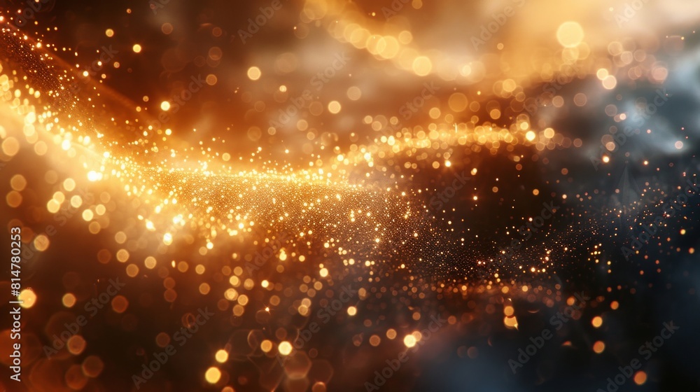 Intense and sparkling golden particles in a vivid, abstract motion, AI Generative. Intense and sparkling golden particles in a vivid, abstract motion, AI Generative.