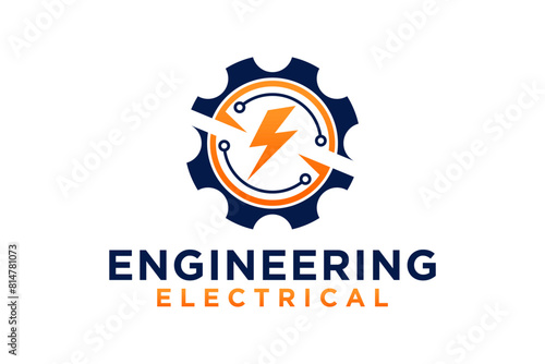 Industrial gear and electric lightning design logo, industrial engineering technology servo motor electric car vehicle.