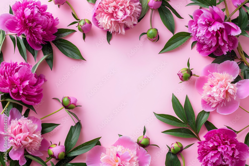 Frame made of beautiful peony flowers Frame made of beautiful peony flowers