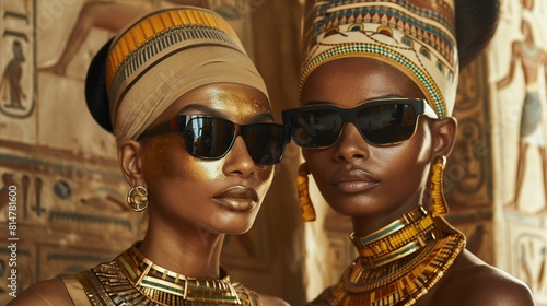 Cultural Contrast Explore the contrast between the ancient Egyptianinspired fashion and the modernity of the Vogueinspired pose, highlighting how fashion can bridge the gap between past and present 8K photo