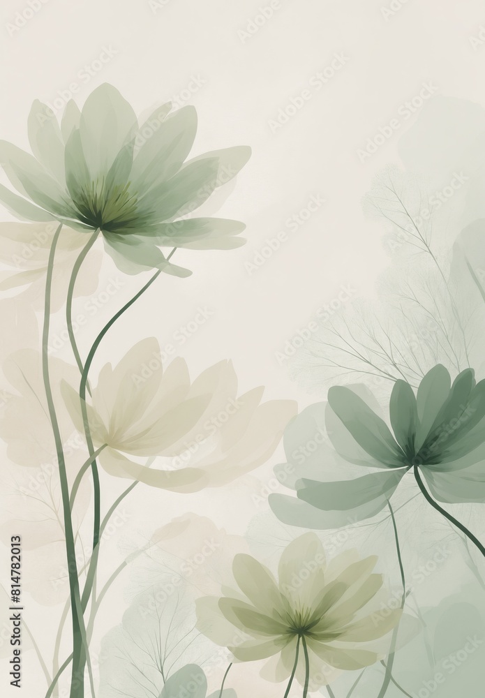 Fototapeta premium Soft Green and Beige Botanical Illustration