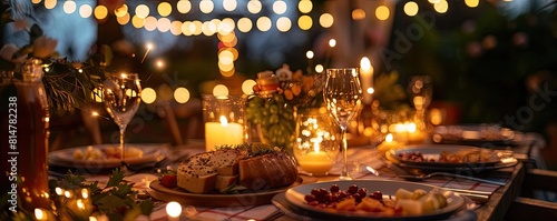Charming Fourth of July dinner party setup with red, white, and blue decorations, festive tableware, and sparklers illuminating the night