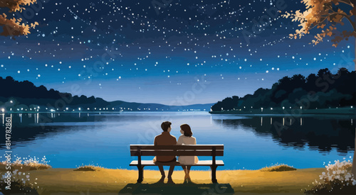 a painting of two people sitting on a bench #814782861