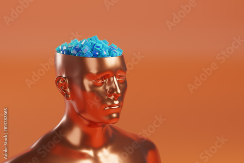 Tableau sur toile Bronze bust of a man with his head open with copy space