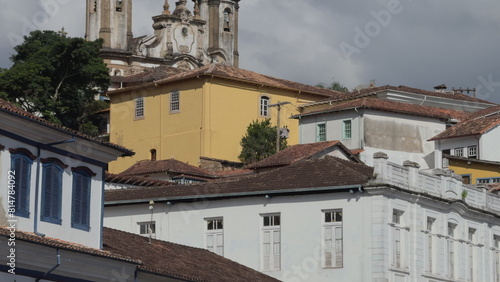 Aerial Ascent to Baroque Church Spire in Ouro Preto, Brazil