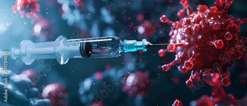 A dynamic 3D animation showcases a syringe delivering a powerful virus vaccine photo
