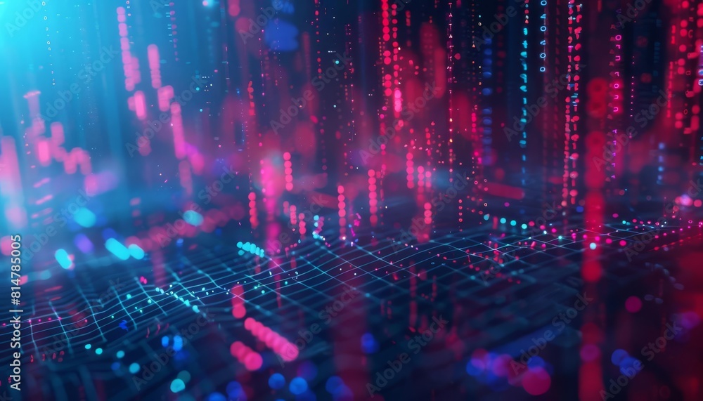 Fototapeta premium An NFT that uses blockchain data to change its appearance, reflecting fluctuations in cryptocurrency markets in realtime