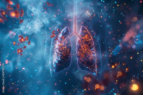 A highresolution 3D model displays the progression of a respiratory infection in the lungs, Sharpen close up hitech concept with blur background photo