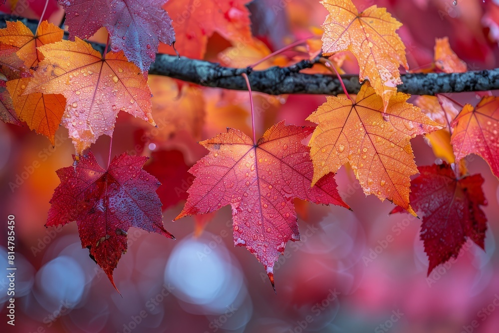 Fototapeta premium Maple Tree in Fall Foliage: Rich red and orange leaves covering the branches. 