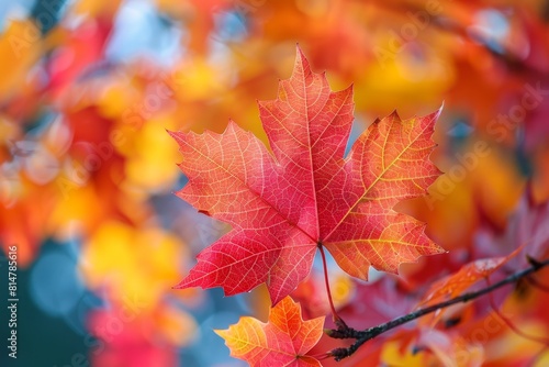 Maple Tree in Fall Foliage  Rich red and orange leaves covering the branches. 