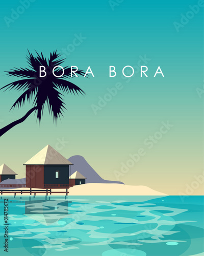 Bora Bora poster, travel card, cover