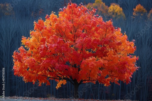 Maple Tree in Fall Foliage: Rich red and orange leaves covering the branches. 