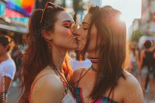 Amidst the joyous chaos of Pride, the couple's kisses spoke of love, acceptance, and the unyielding spirit of the LGBTQ community photo