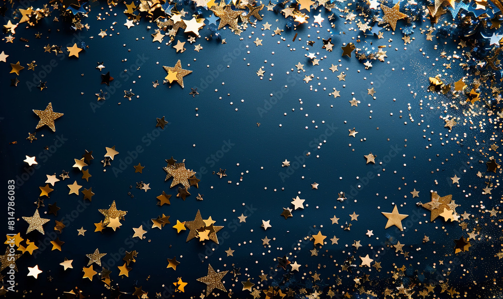 Blue background with golden and white stars. Festive or celebration concept for wallpaper, greeting card Blue background with golden and white stars. Festive or celebration concept for wallpaper, greeting card