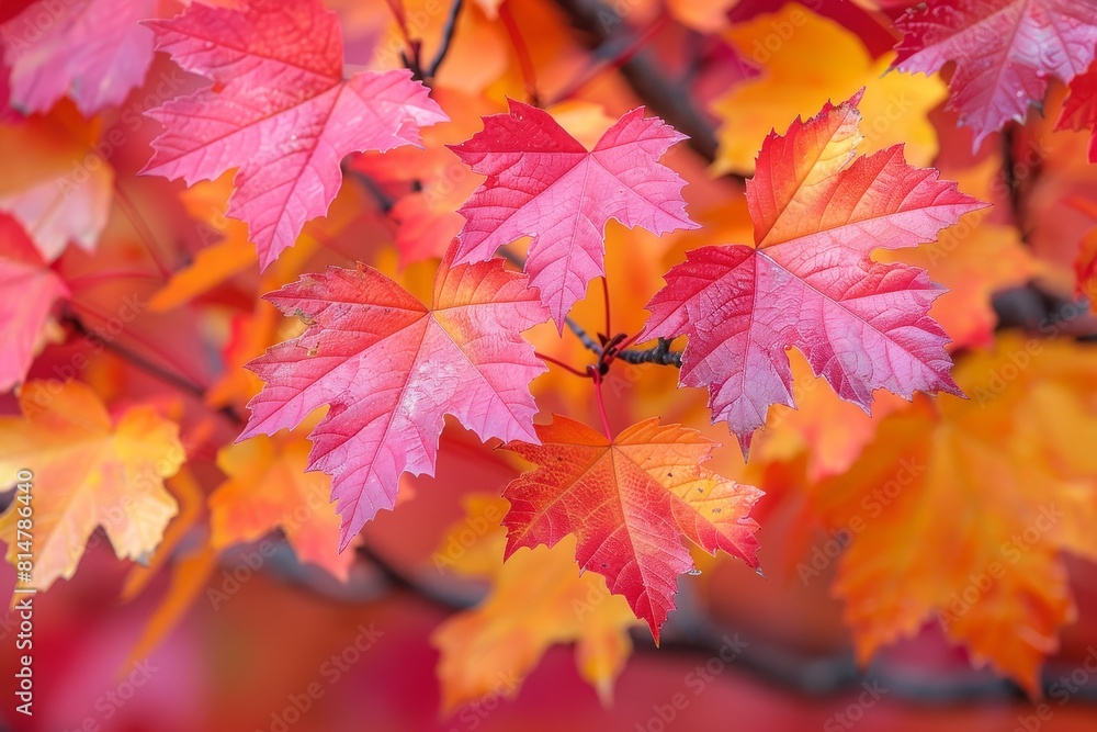 Maple Tree in Fall Foliage: Rich red and orange leaves covering the branches. Maple Tree in Fall Foliage: Rich red and orange leaves covering the branches.