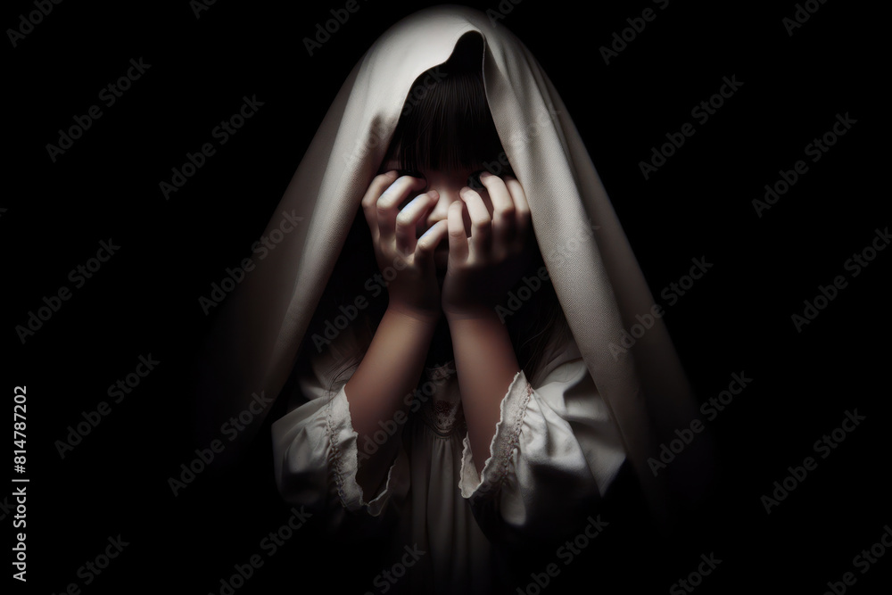 child and fear of the dark isolated black background child and fear of the dark isolated black background