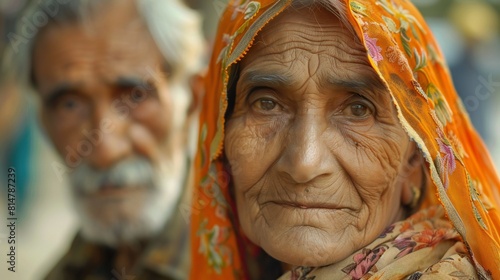 Old woman and man portrait.