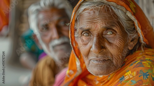 Old woman and man portrait.