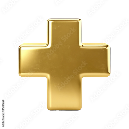 solid gold bar in the shape of a plus sign isolated on transparent background