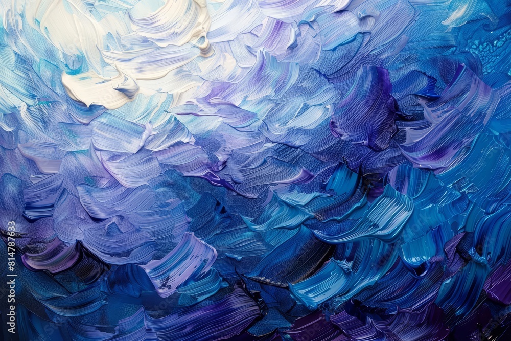 Abstract oil paint texture of complementary blue and purple hues, resembling rough ocean waves on a dynamic, artistic background Abstract oil paint texture of complementary blue and purple hues, resembling rough ocean waves on a dynamic, artistic background