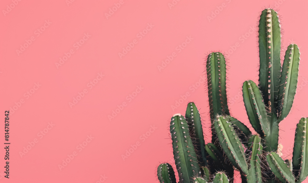 vibrant green cactus against a solid pink background for modern decor, with free space for text vibrant green cactus against a solid pink background for modern decor, with free space for text