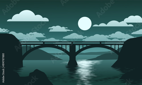 Full moon over the bridge. Vector night landscape © Johnster Designs
