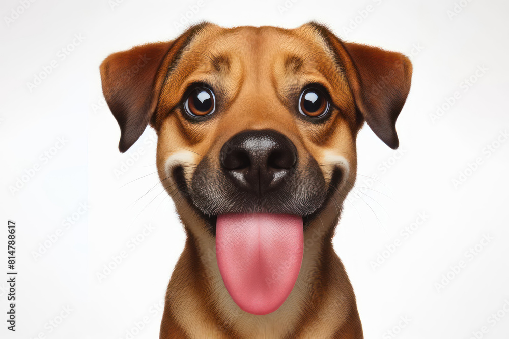 Dog with a humorous expression, sticking out its tongue Isolated on white background