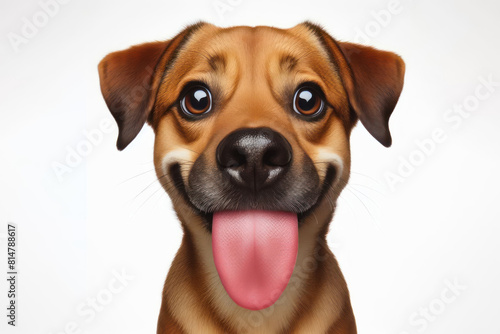 Dog with a humorous expression  sticking out its tongue Isolated on white background