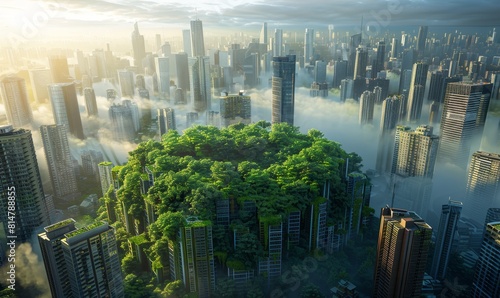 Urban Evolution cityscape with green spaces, symbolizing the growth and evolution of urban environments