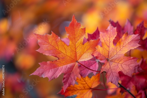 Maple Tree in Fall Foliage  Rich red and orange leaves covering the branches. 