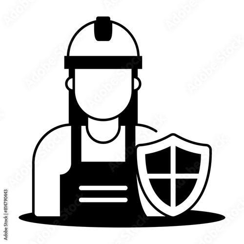 female leader of a work crew vector icon design, Labor Day Symbol, 1st of MaySign,  International Workers Day stock illustration, forewoman or foreperson with insurance shield concept