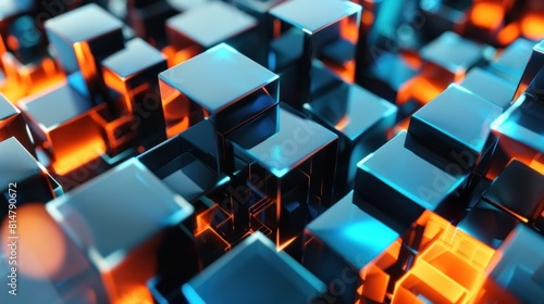Digital background, squares and lines. Cube in virtual empty space, 3d illustration