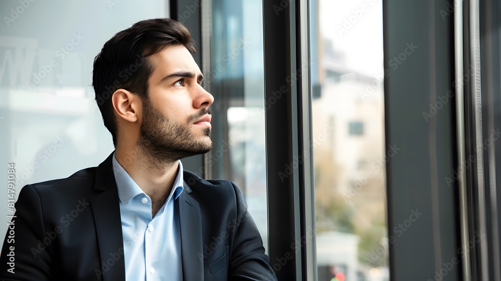 A business leader looking out the window contemplatively A business leader looking out the window contemplatively
