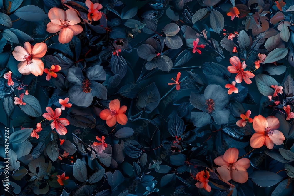 Luxurious digital art of dark, exotic floral patterns on a glamorous night background, designed for highfashion wallpaper Luxurious digital art of dark, exotic floral patterns on a glamorous night background, designed for highfashion wallpaper