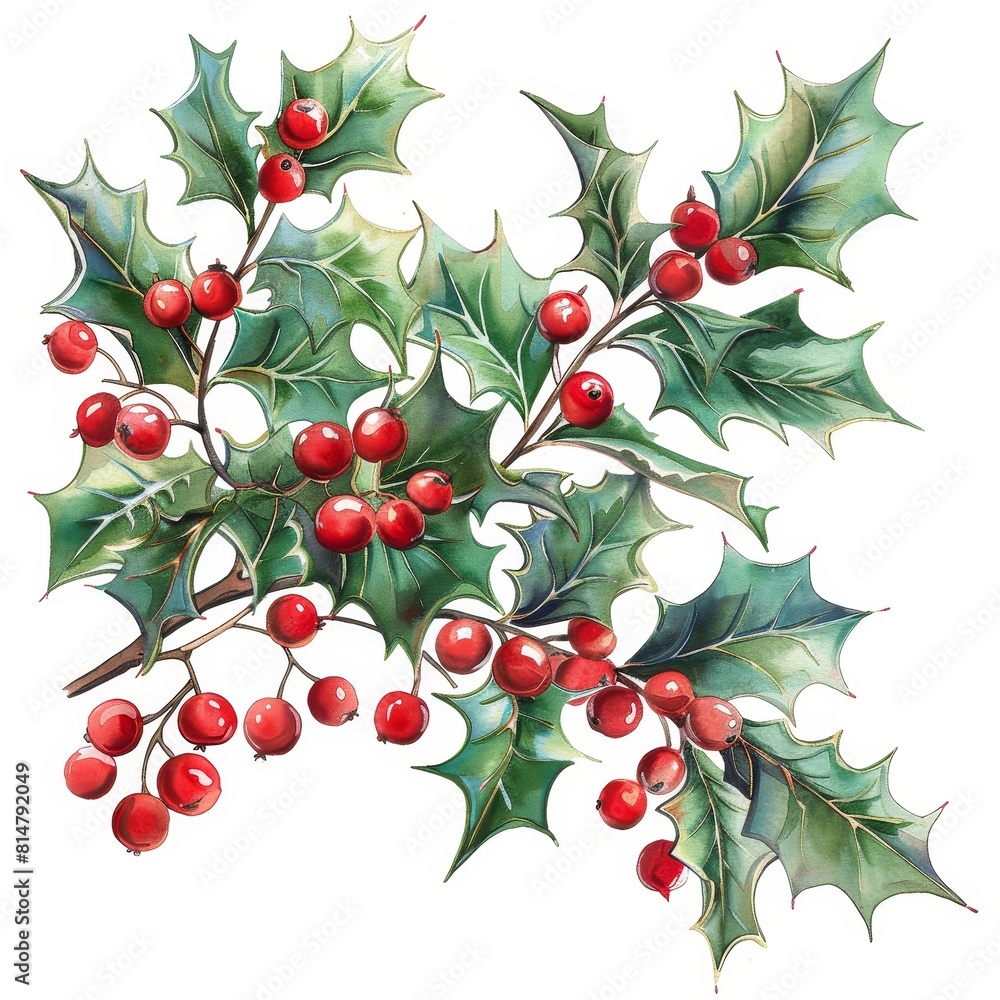 Obraz premium A watercolor painting of a branch of holly berries
