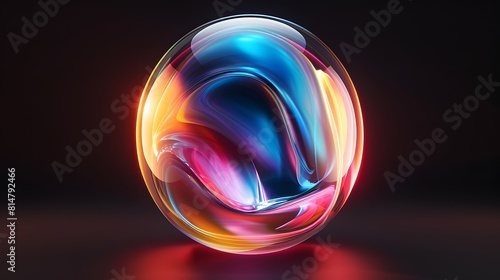 A sphere with an abstract gradient of colors, glowing from the inside out on a black background.  © horizon