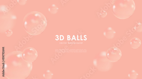 Luxurious vector soft peach abstract background with voluminous glossy realistic 3D balls. Wall or background for displaying products or advertising banners.