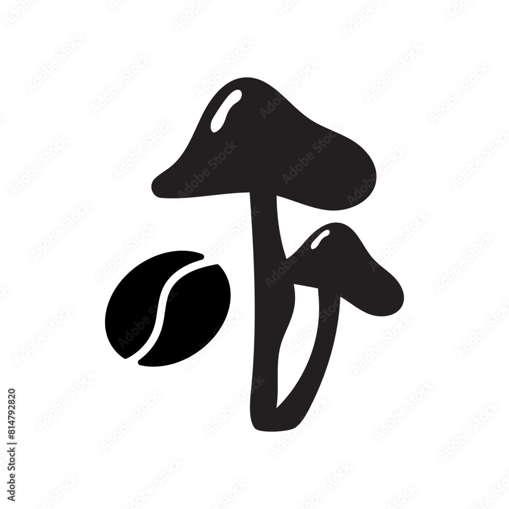 Mushrooms and Coffee Bean - vector icon for product packaging. Mushrooms and Coffee Bean - vector icon for product packaging.