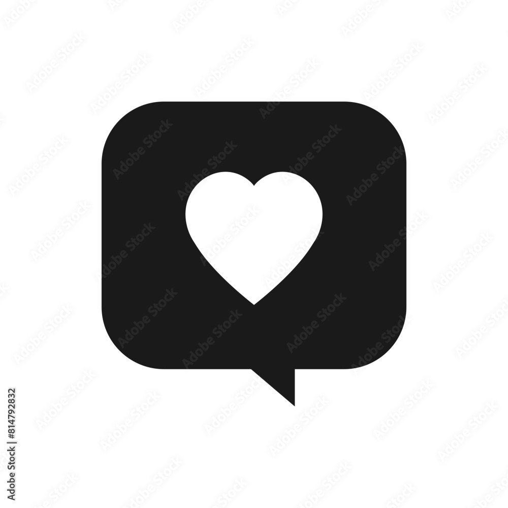 Chat bubble with heart shape. Love comment icon flat style isolated on white background. Vector illustration Chat bubble with heart shape. Love comment icon flat style isolated on white background. Vector illustration