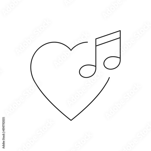 Music note and heart shape. Love song icon flat style isolated on white background. Vector illustration