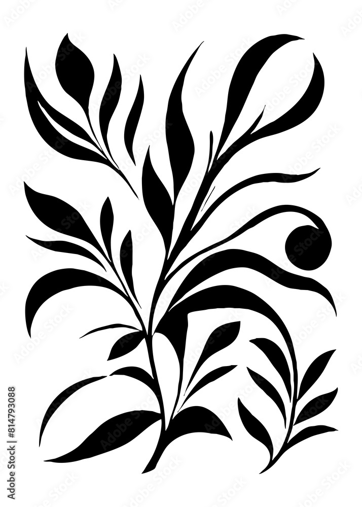 Botanical black and white pattern. Abstract plant shapes. Minimalist illustration for printing on wall decorations, for use in graphics, for tattoos. Generated by Ai Botanical black and white pattern. Abstract plant shapes. Minimalist illustration for printing on wall decorations, for use in graphics, for tattoos. Generated by Ai