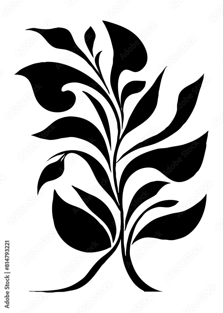Botanical black and white pattern. Abstract plant shapes. Minimalist illustration for printing on wall decorations, for use in graphics, for tattoos. Generated by Ai Botanical black and white pattern. Abstract plant shapes. Minimalist illustration for printing on wall decorations, for use in graphics, for tattoos. Generated by Ai