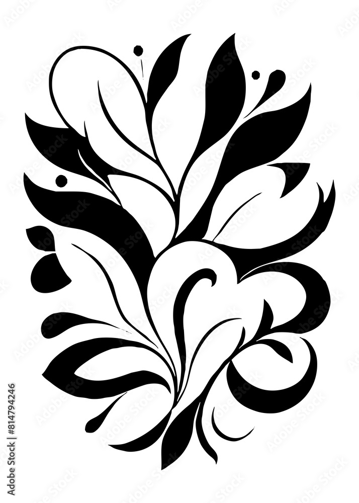 Botanical black and white pattern. Abstract plant shapes. Minimalist illustration for printing on wall decorations, for use in graphics, for tattoos. Generated by Ai