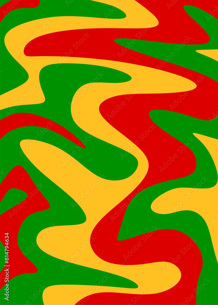 Abstract background with colorful wavy lines pattern and with Jamaican color theme Abstract background with colorful wavy lines pattern and with Jamaican color theme