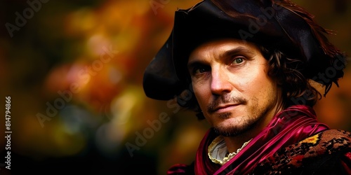 Arrival of Christopher Columbus in the New World: A Columbus Day Portrait. Concept Exploration, Discovery, Historical Reenactment, Cultural Heritage, American History